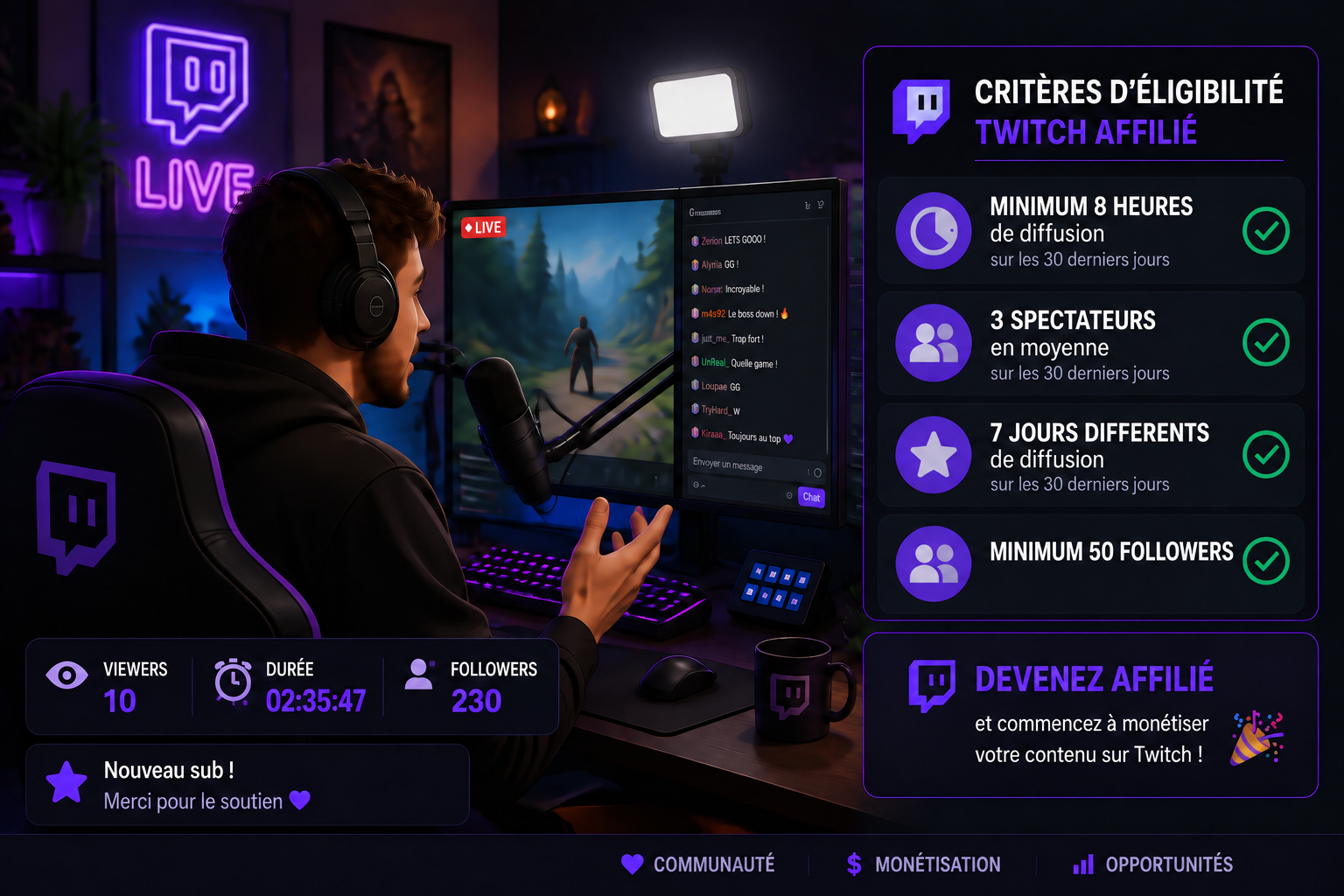 Devenir affilié Twitch : quelles sont les conditions actuelles ?